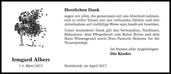 Traueranzeige von Irmgard Albers von Die Harke