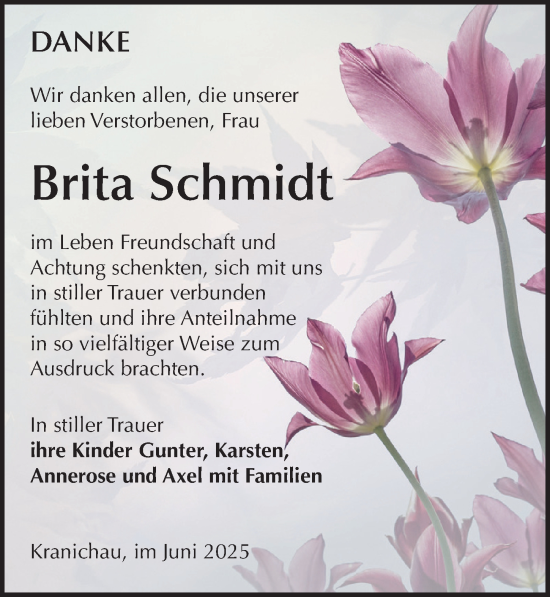 Traueranzeige von Brita Schmidt von Torgauer Zeitung
