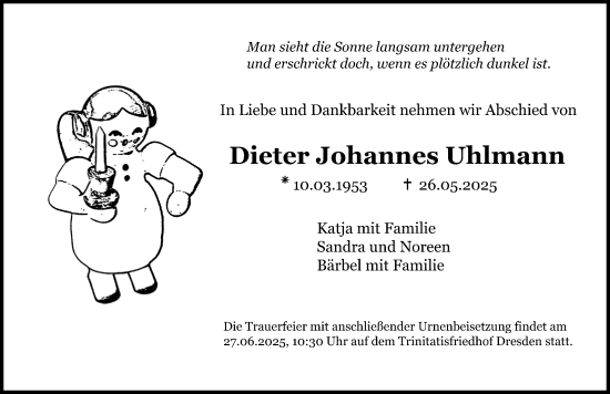 Traueranzeige von Dieter Johannes von Sächsische Zeitung