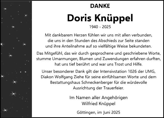 Traueranzeige von Doris Knüppel von Göttinger Tageblatt