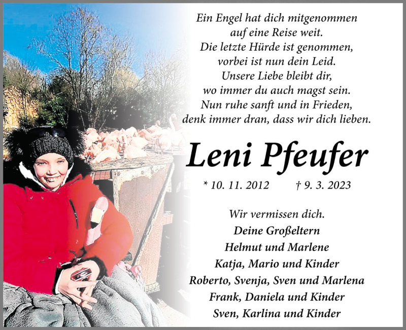  Traueranzeige für Leni Pfeufer vom 18.03.2023 aus Die Harke