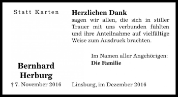 Traueranzeige von Bernhard Herburg von Die Harke