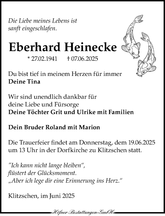 Traueranzeige von Eberhard Heinecke von Torgauer Zeitung