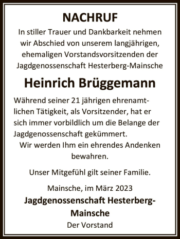 Traueranzeige von Heinrich Brüggemann von Die Harke