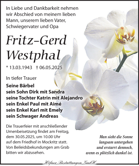 Traueranzeige von Fritz-Gerd Westphal von Torgauer Zeitung