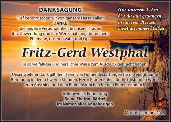 Traueranzeige von Fritz-Gerd Westphal von Torgauer Zeitung