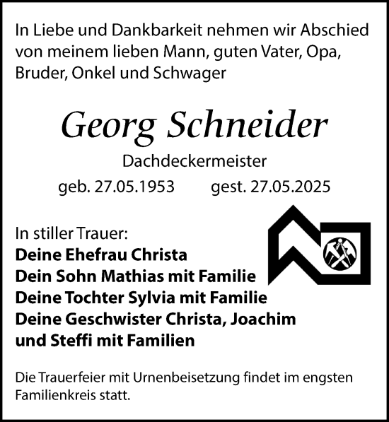 Traueranzeige von Georg Schneider von Leipziger Volkszeitung