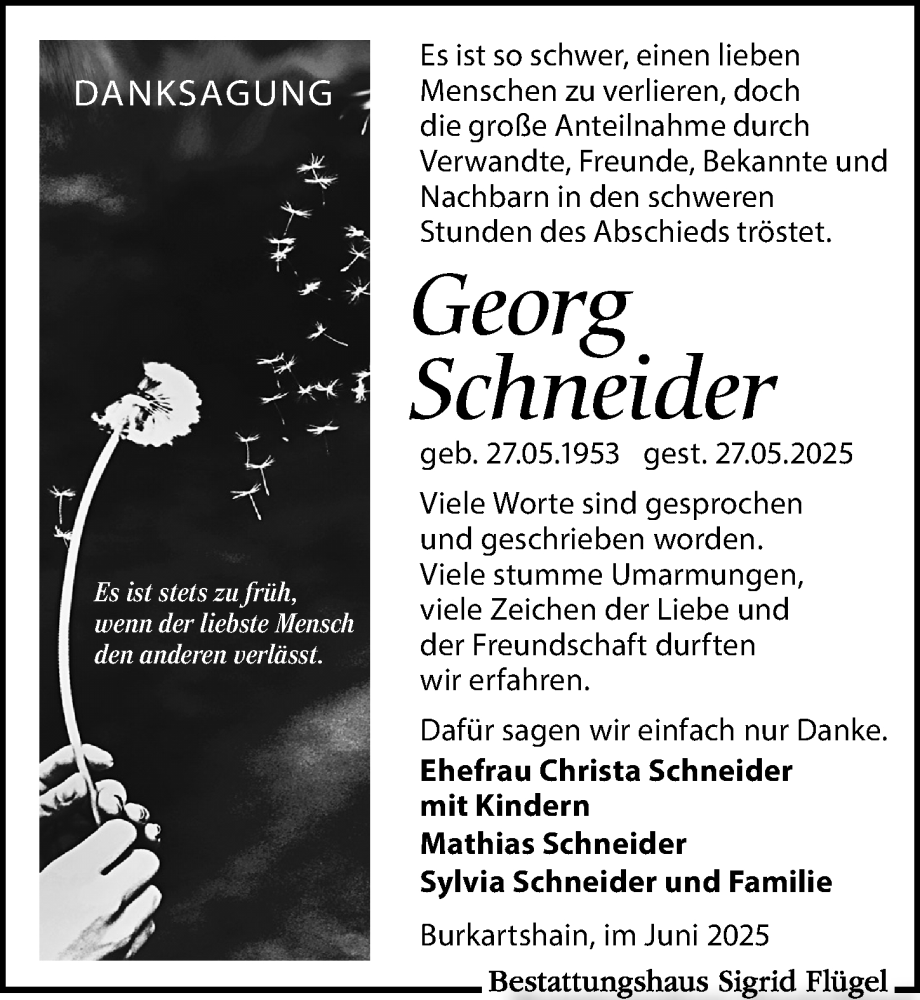  Traueranzeige für Georg Schneider vom 28.06.2025 aus Leipziger Volkszeitung