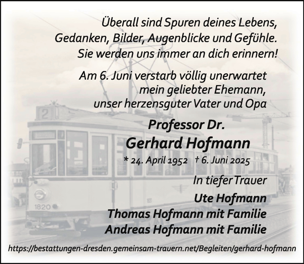  Traueranzeige für Gerhard Hofmann vom 14.06.2025 aus Sächsische Zeitung