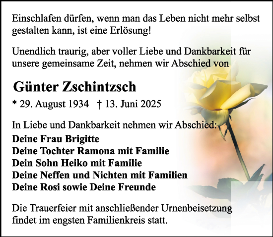 Traueranzeige von Günter Zschintzsch von Sächsische Zeitung