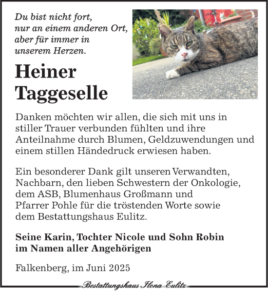 Traueranzeige von Heiner Taggeselle von Torgauer Zeitung