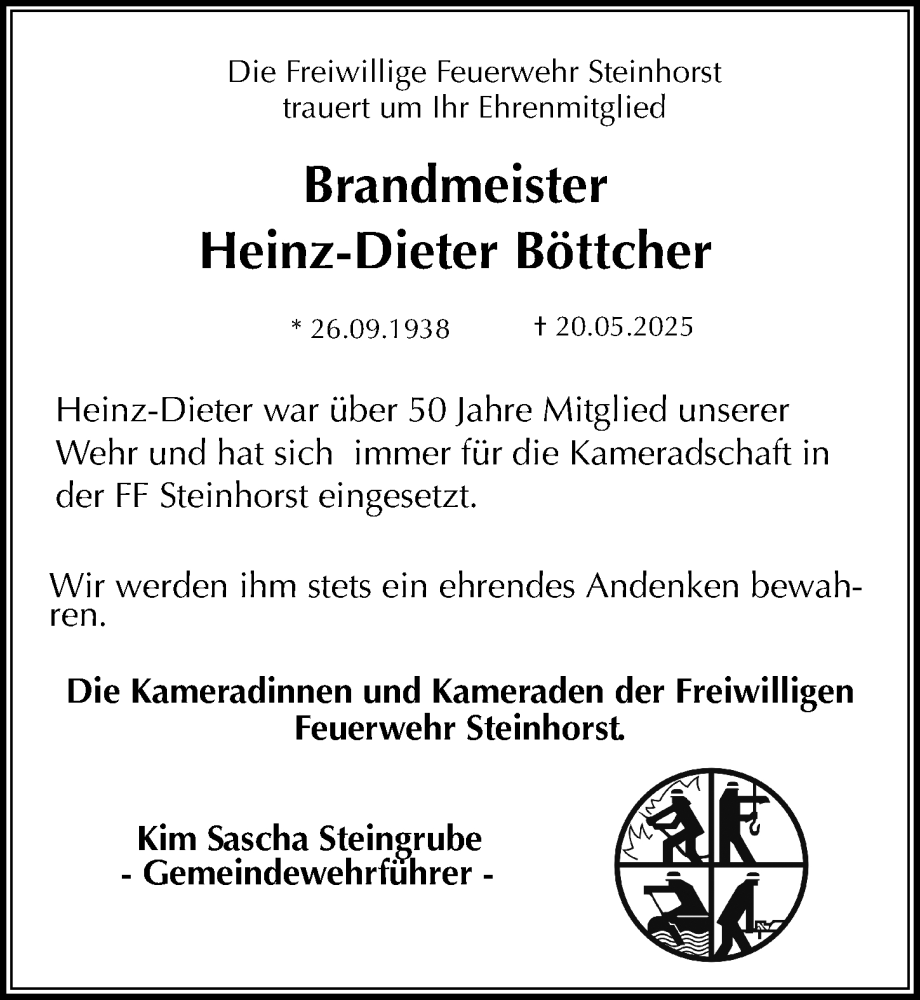  Traueranzeige für Heinz-Dieter Böttcher vom 24.06.2025 aus Lübecker Nachrichten