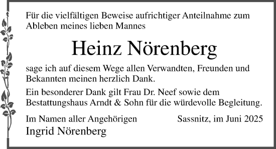 Traueranzeige von Heinz Nörenberg von Ostsee-Zeitung GmbH