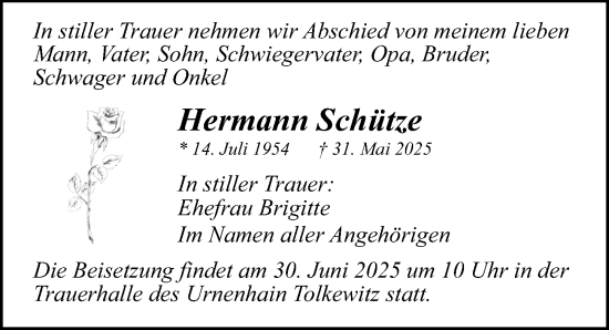 Traueranzeige von Hermann Schütze von Sächsische Zeitung