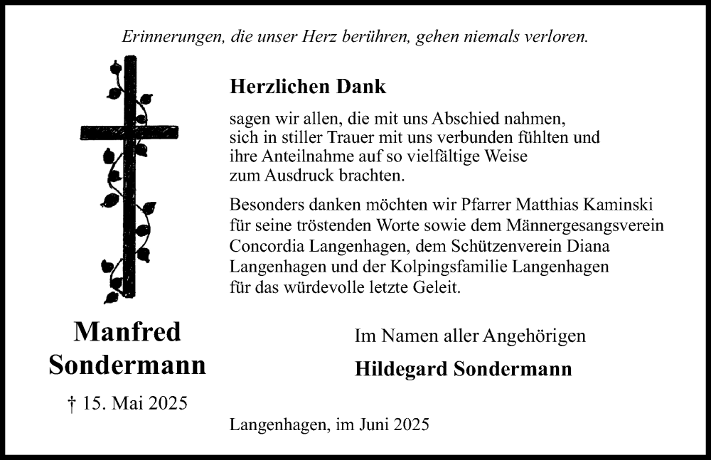  Traueranzeige für Hildegard Sondermann vom 14.06.2025 aus Eichsfelder Tageblatt