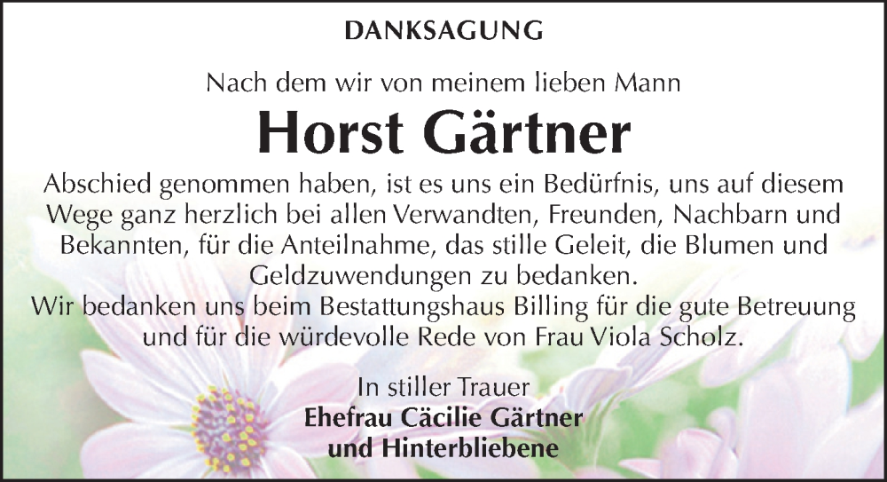  Traueranzeige für Horst Gärtner vom 14.06.2025 aus Sächsische Zeitung