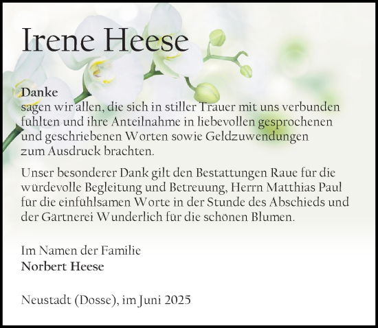 Traueranzeige von Irene Heese von Wochenspiegel