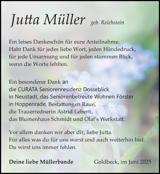 Traueranzeige von Jutta Müller von Wochenspiegel