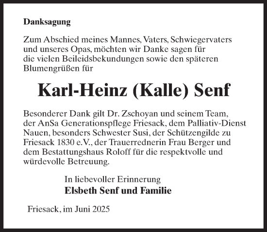 Traueranzeige von Karl-Heinz Senf von Märkischen Allgemeine Zeitung