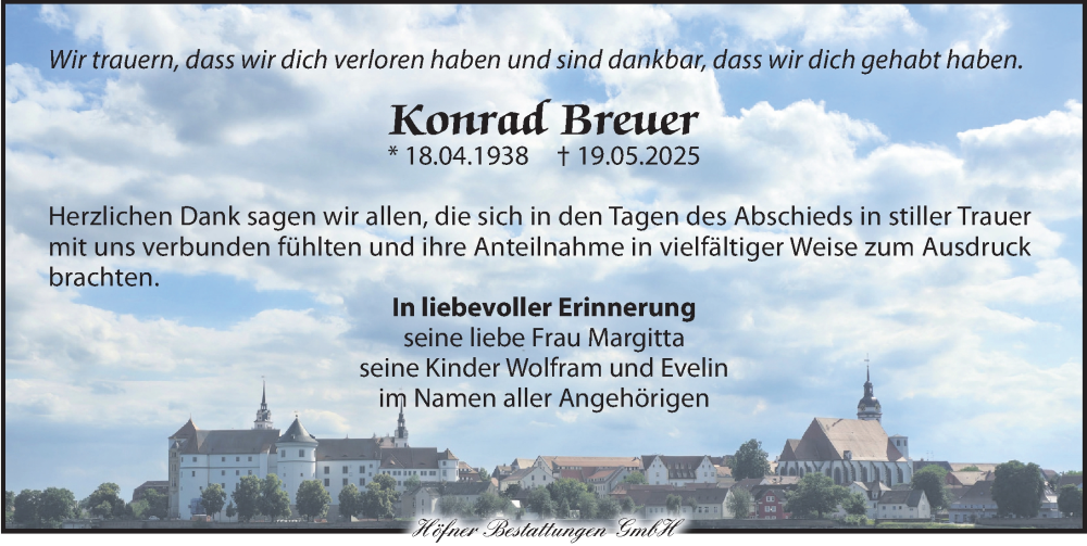  Traueranzeige für Konrad Breuer vom 08.06.2025 aus Torgauer Zeitung