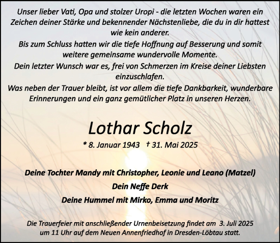 Traueranzeige von Lothar Scholz von Sächsische Zeitung