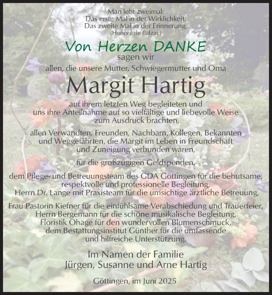 Traueranzeige von Margit Hartig von Göttinger Tageblatt