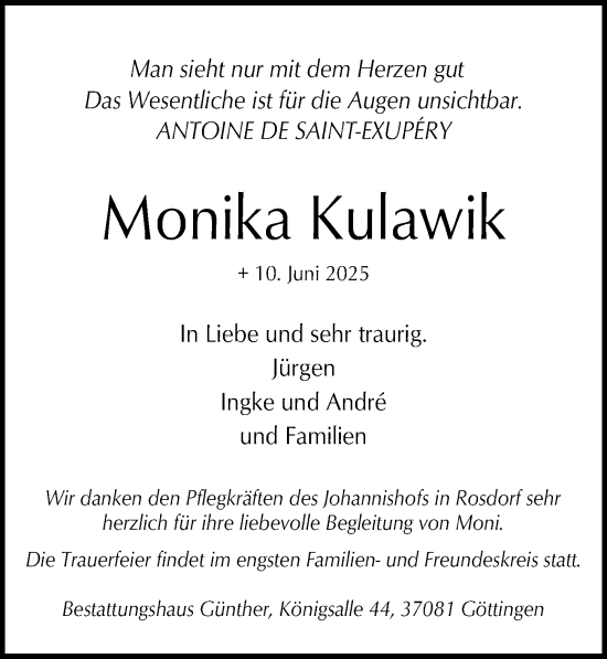 Traueranzeige von Monika Kulawik von Göttinger Tageblatt