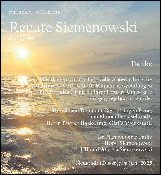 Traueranzeige von Renate Siemenowski von Wochenspiegel