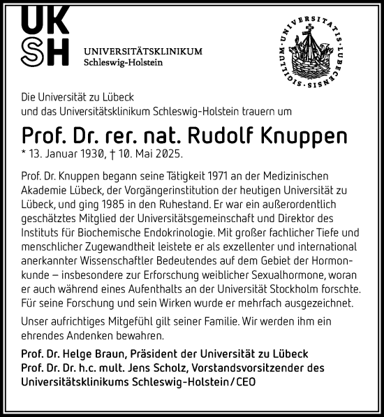 Traueranzeige von Rudolf Knuppen von Lübecker Nachrichten