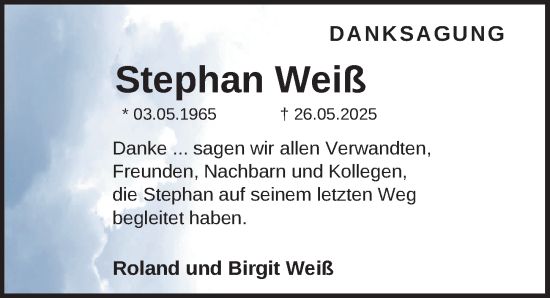 Traueranzeige von Stephan Weiß von Lübecker Nachrichten