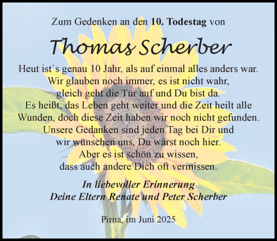 Traueranzeige von Thomas Scherber von Sächsische Zeitung