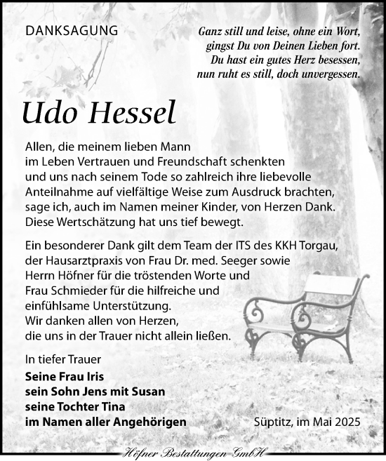 Traueranzeige von Udo Hessel von Torgauer Zeitung