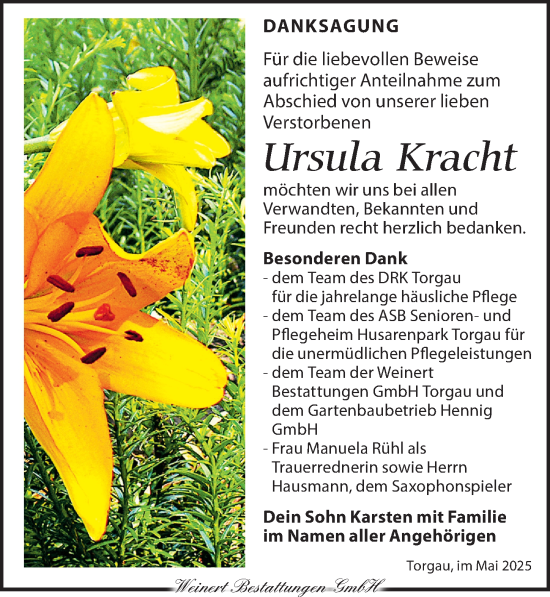 Traueranzeige von Ursula Kracht von Torgauer Zeitung