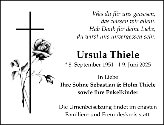 Traueranzeige von Ursula Thiele von Sächsische Zeitung