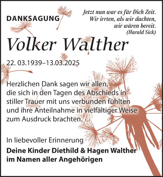 Traueranzeige von Volker Walther von Torgauer Zeitung