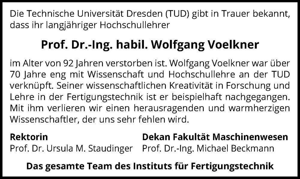  Traueranzeige für Wolfgang Voelkner vom 07.06.2025 aus Sächsische Zeitung