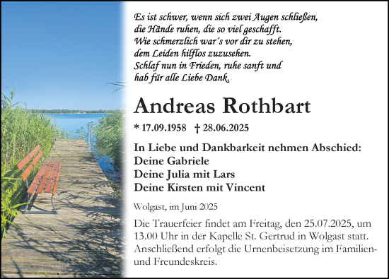 Traueranzeigen von Andreas Rothbart | trauer-anzeigen.de