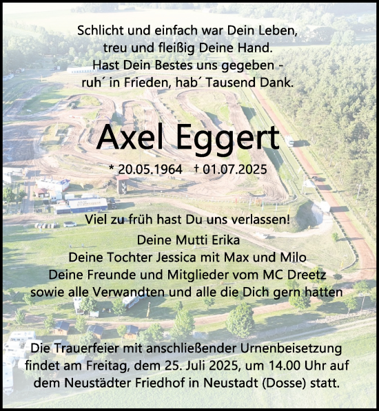 Traueranzeige von Axel Eggert von Wochenspiegel