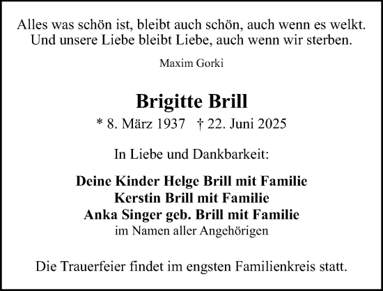 Traueranzeige von Brigitte Brill von Sächsische Zeitung