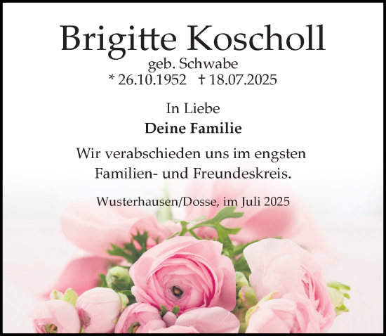 Traueranzeige von Brigitte Koscholl von Wochenspiegel