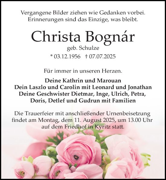 Traueranzeige von Christa Bognar von Wochenspiegel