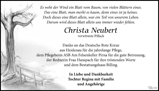 Traueranzeige von Christa Neubert von Sächsische Zeitung