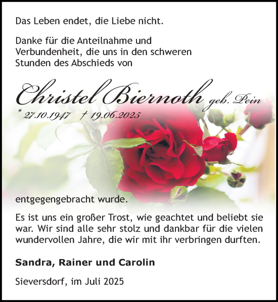 Traueranzeige von Christel Biernoth von Wochenspiegel
