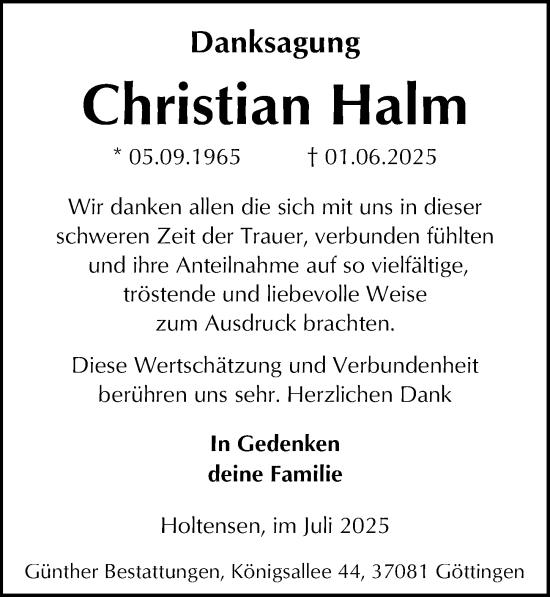 Traueranzeige von Christian Halm von Göttinger Tageblatt