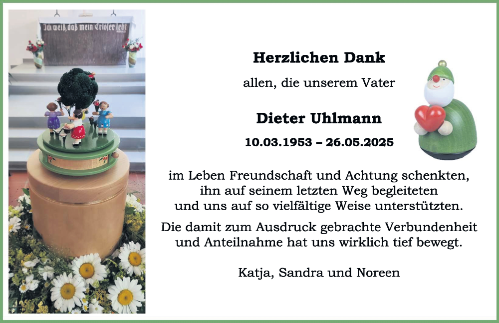 Traueranzeige für Dieter Uhlmann vom 10.07.2025 aus Sächsische Zeitung