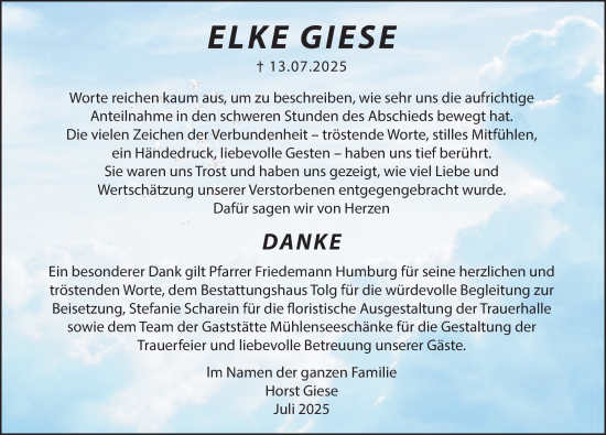 Traueranzeige von Elke Giese von Märkischen Allgemeine Zeitung