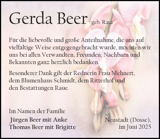 Traueranzeige von Gerda Beer von Wochenspiegel