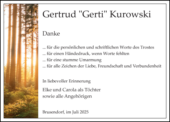 Traueranzeige von Gertrud Kurowski von Märkischen Allgemeine Zeitung