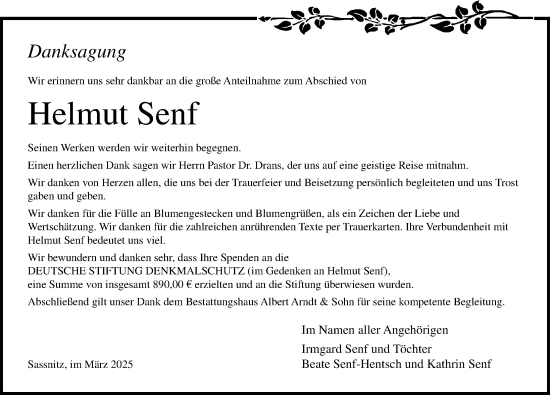 Traueranzeige von Helmut Senf von Ostsee-Zeitung GmbH