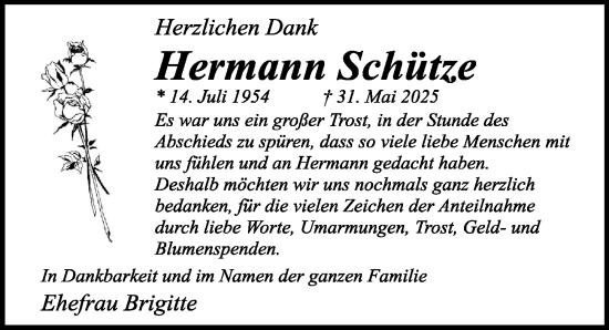 Traueranzeige von Hermann Schütze von Sächsische Zeitung